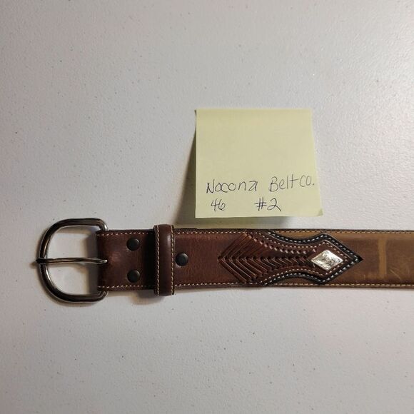 Nocona Men's Tan Top Hand Leather Western Belt with Concho Laced Billet - Picture 2 of 14